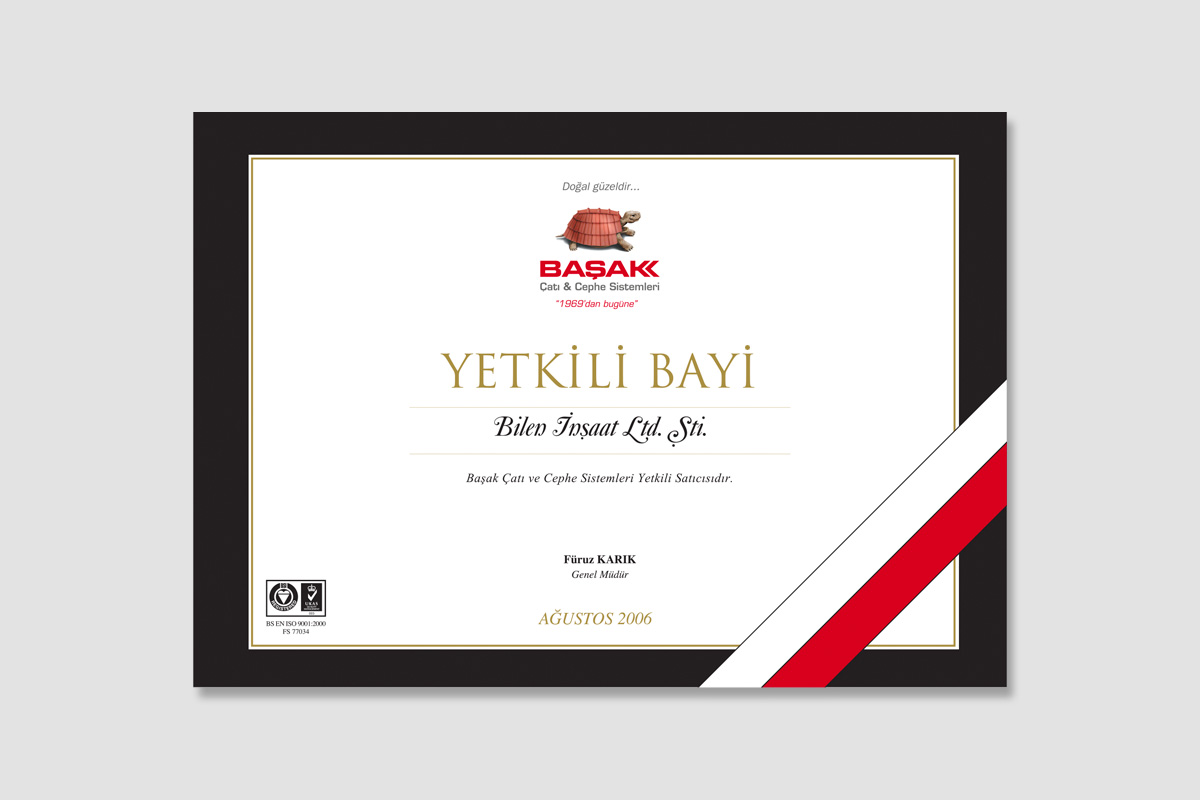 Başak Group Corporate Identity Pcs. / Certificate